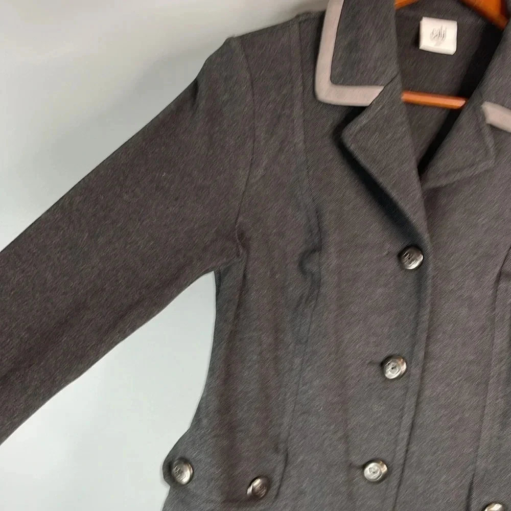 CABI Grey Crew Blazer Contrast Pipe Collar Pont Twill Single Breasted Preppy S - Picture 5 of 13